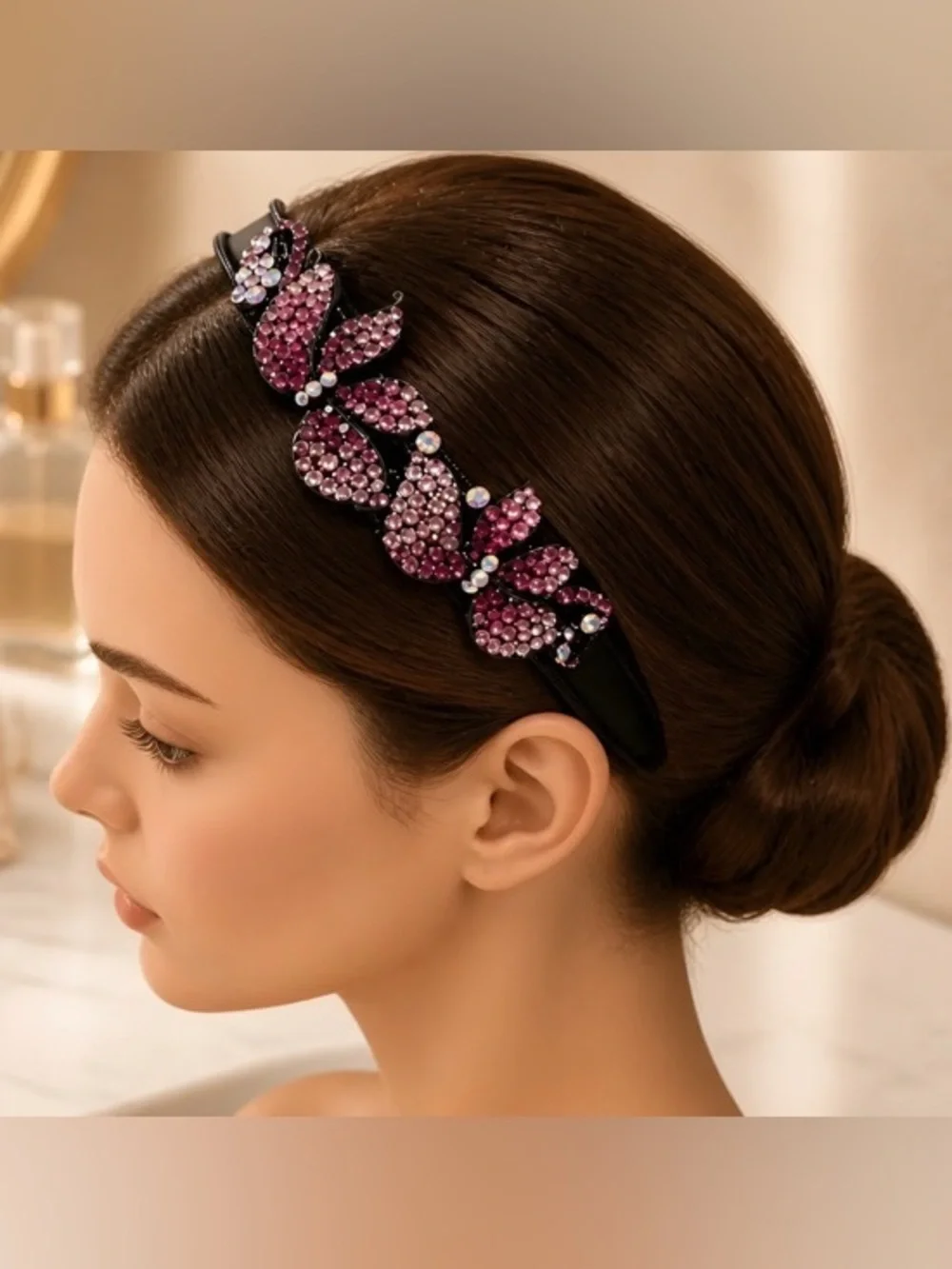 Elegant Multi Color Pink & AB Crystal Headband - Women Hair Accessory